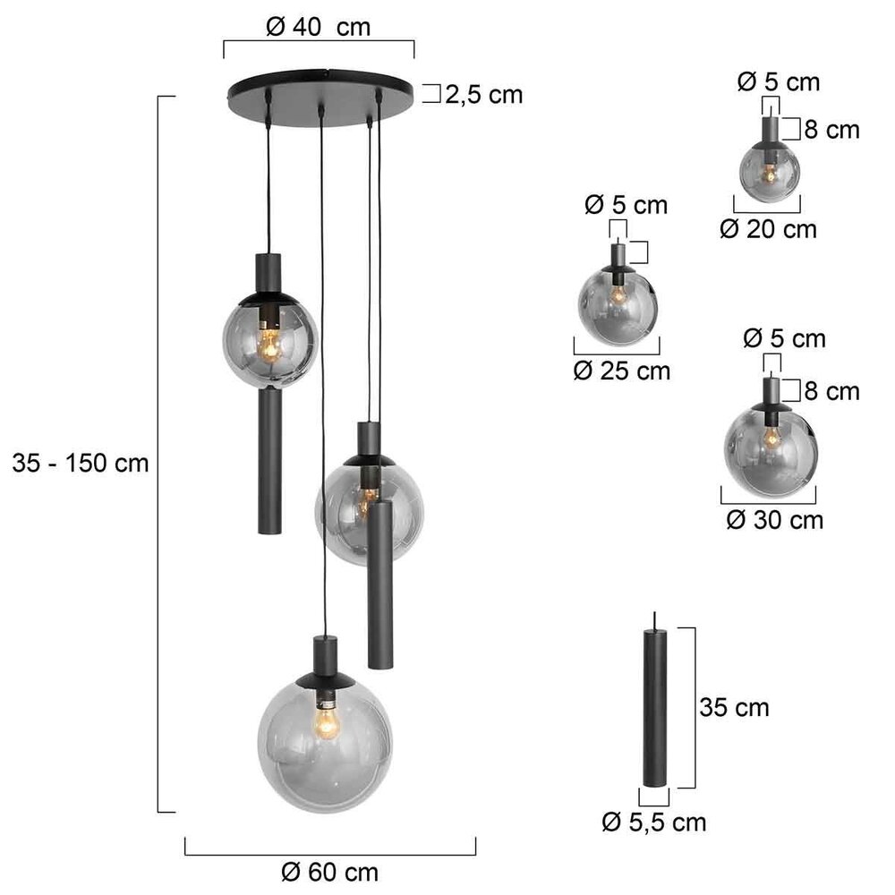Steinhauer Hanglamp bollique Ø 60 cm 5 lichts 3800 zwart