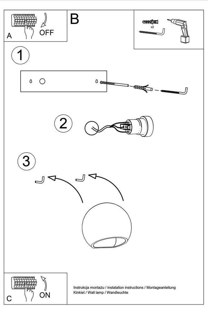 Sollux Wandlamp Globe E27 gips wit