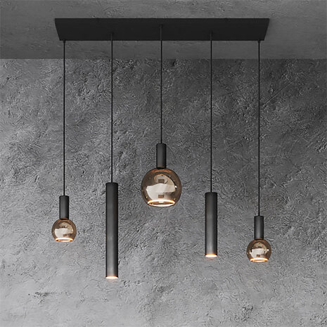 Ztahl Hanglamp Riva 5 lichts rechthoekig L 100 cm zwart Ztahl Hanglamp Riva 5 lichts rechthoekig L 100 cm zwart