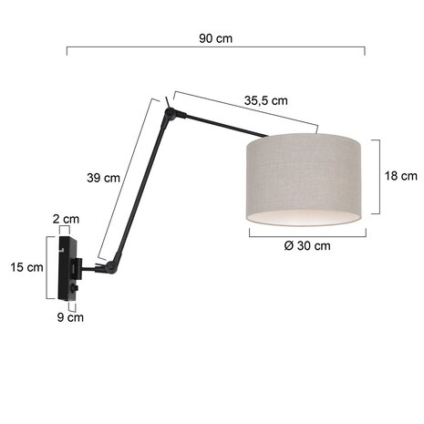 Steinhauer Wandlamp prestige chic 8119 zwart kap grijs linnen Steinhauer Wandlamp prestige chic 8119 zwart kap grijs linnen