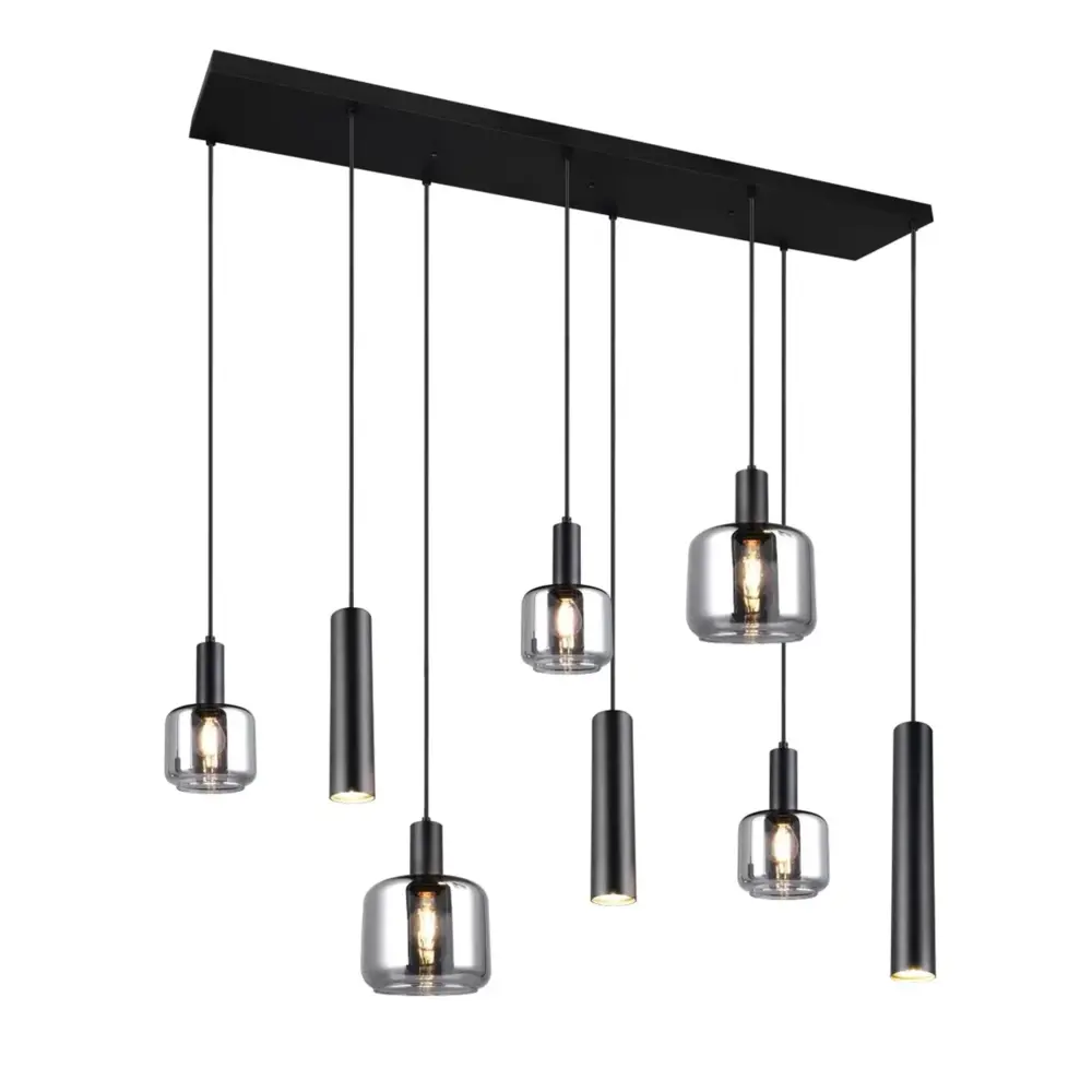 Trio Leuchten Hanglamp Mataro 8 lichts L 118 cm zwart Trio Leuchten Hanglamp Mataro 8 lichts L 118 cm zwart