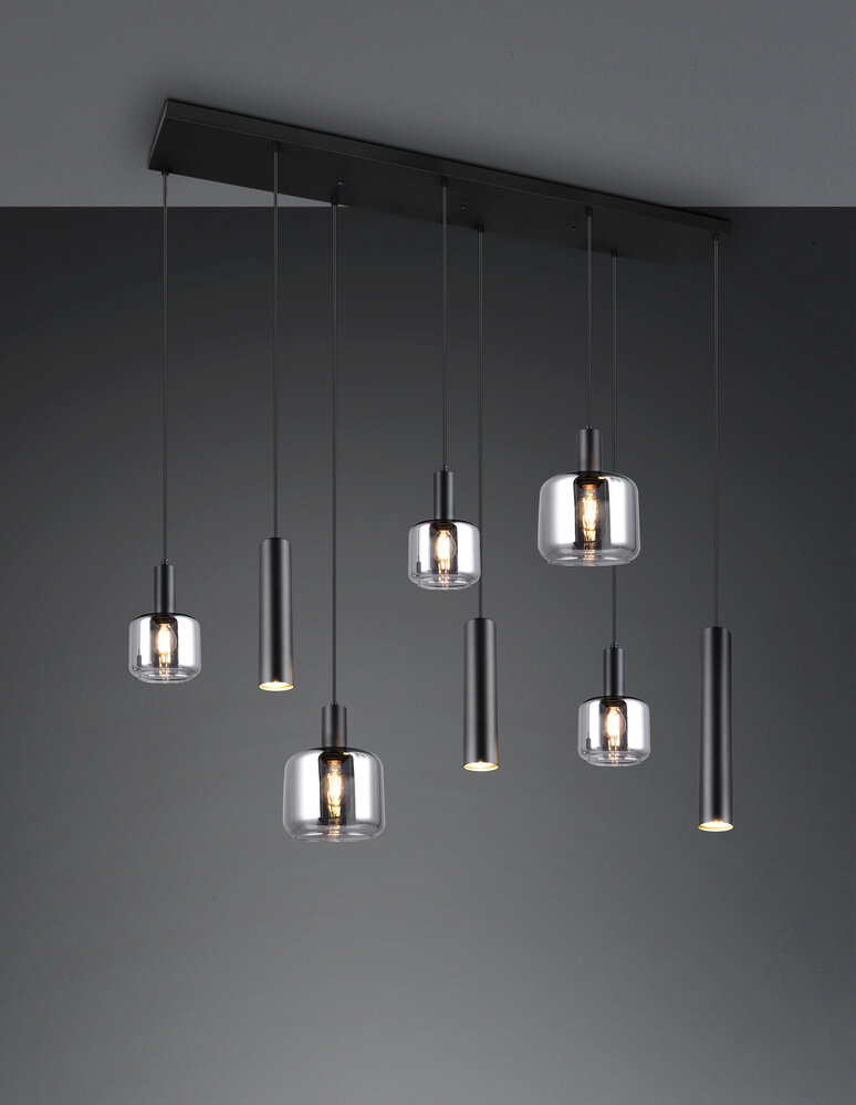 Trio Leuchten Hanglamp Mataro 8 lichts L 118 cm zwart Trio Leuchten Hanglamp Mataro 8 lichts L 118 cm zwart