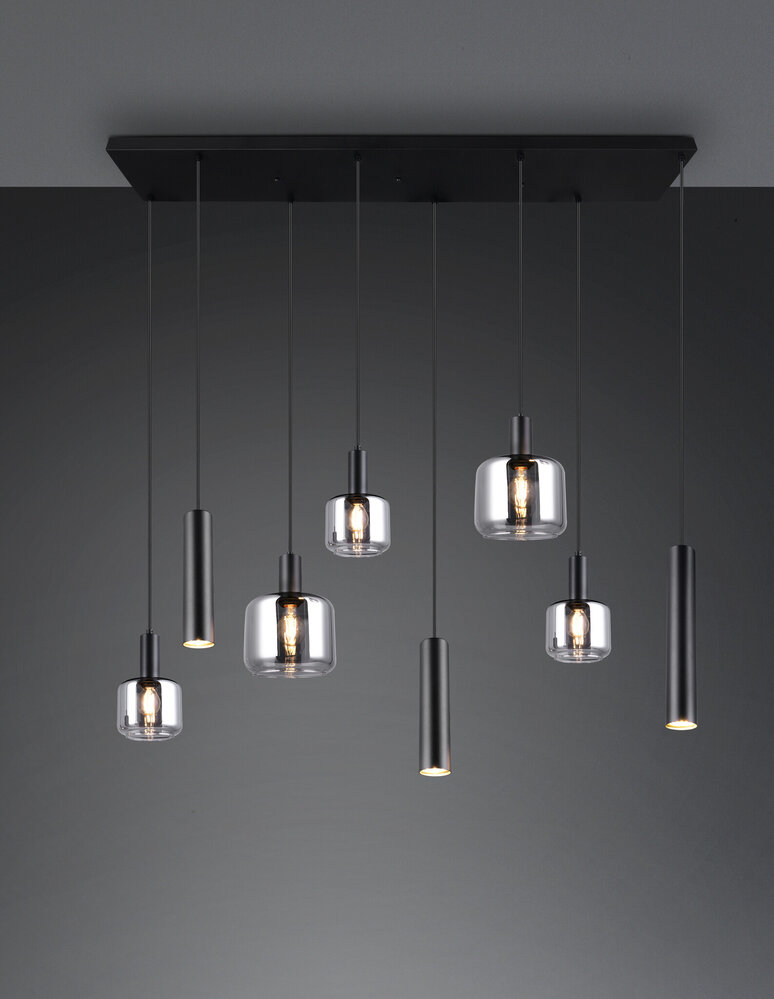 Trio Leuchten Hanglamp Mataro 8 lichts L 118 cm zwart Trio Leuchten Hanglamp Mataro 8 lichts L 118 cm zwart