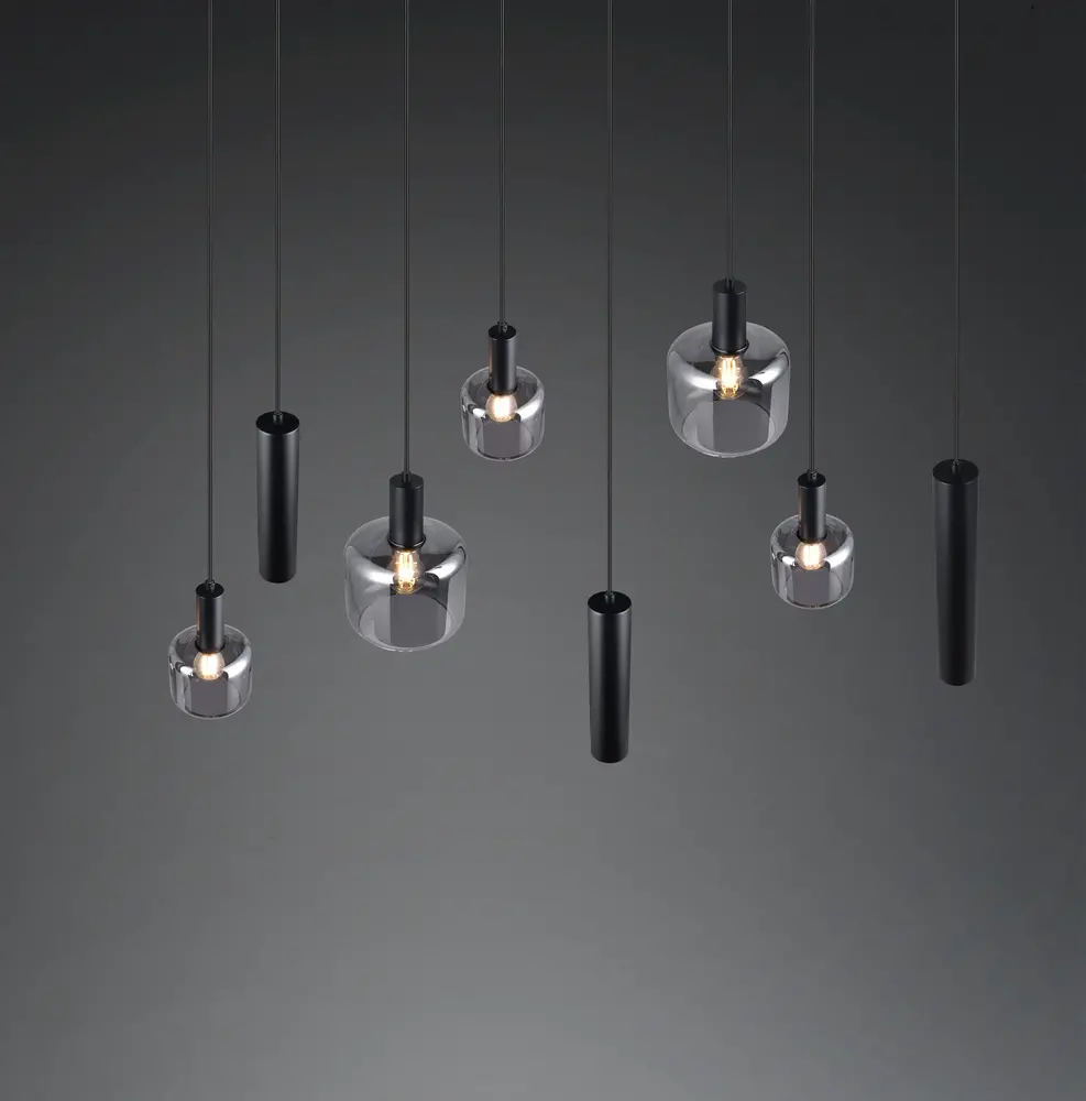 Trio Leuchten Hanglamp Mataro 8 lichts L 118 cm zwart Trio Leuchten Hanglamp Mataro 8 lichts L 118 cm zwart