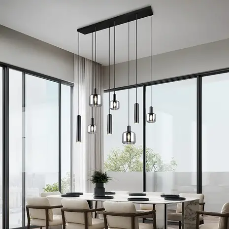 Trio Leuchten Hanglamp Mataro 8 lichts L 118 cm zwart Trio Leuchten Hanglamp Mataro 8 lichts L 118 cm zwart