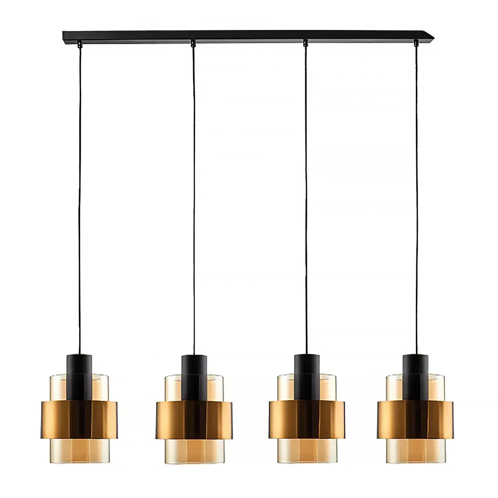 Freelight Hanglamp Chiasso 4 lichts L120 cm zwart goud Freelight Hanglamp Chiasso 4 lichts L120 cm zwart goud