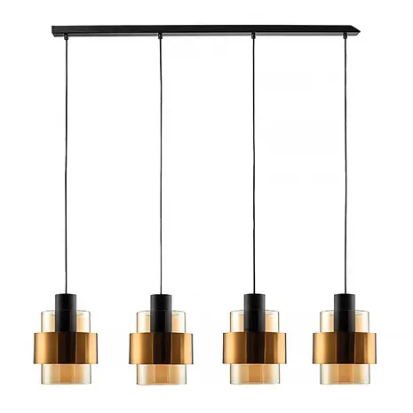 Freelight Hanglamp Chiasso 4 lichts L120 cm zwart goud Freelight Hanglamp Chiasso 4 lichts L120 cm zwart goud