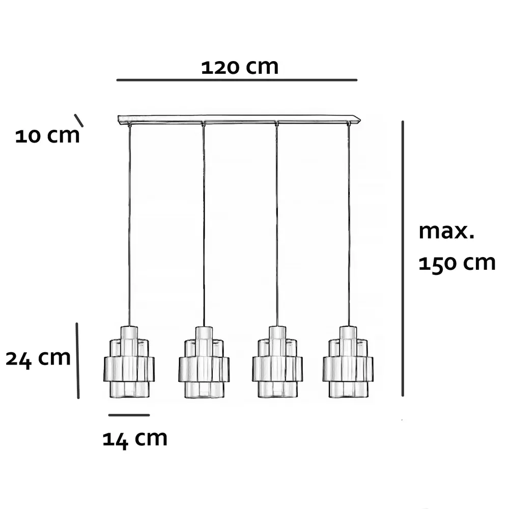 Freelight Hanglamp Chiasso 4 lichts L120 cm zwart Freelight Hanglamp Chiasso 4 lichts L120 cm zwart