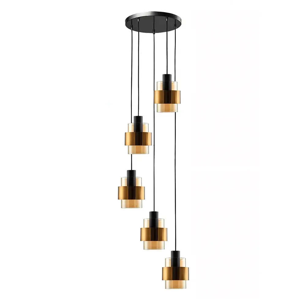 Freelight Hanglamp Chiasso 5 lichts Ø 40 cm zwart goud Freelight Hanglamp Chiasso 5 lichts Ø 40 cm zwart goud