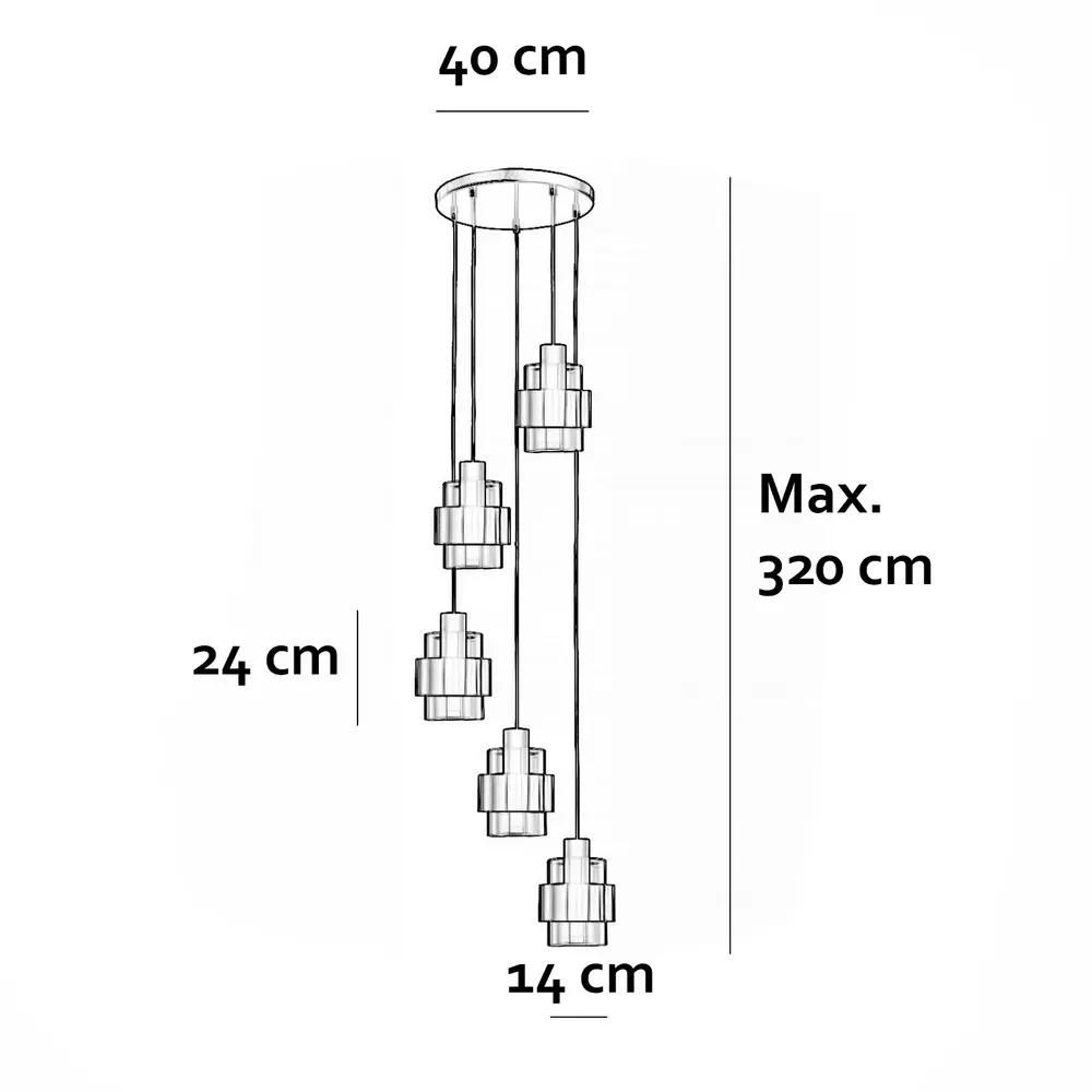 Freelight Hanglamp Chiasso 5 lichts Ø 40 cm zwart goud Freelight Hanglamp Chiasso 5 lichts Ø 40 cm zwart goud