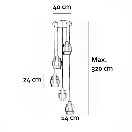 Freelight Hanglamp Chiasso 5 lichts Ø 40 cm zwart goud Freelight Hanglamp Chiasso 5 lichts Ø 40 cm zwart goud