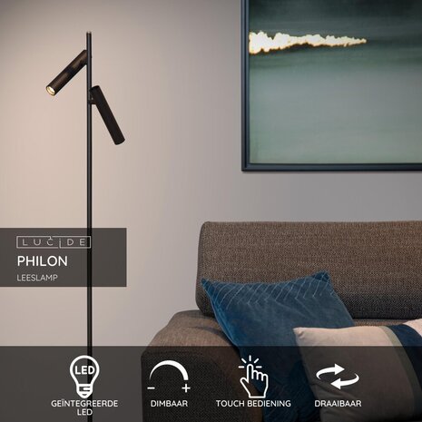 Lucide PHILON - Leeslamp - Ø 23 cm - LED Dimb. - 2x4,5W 3000K - Zwart