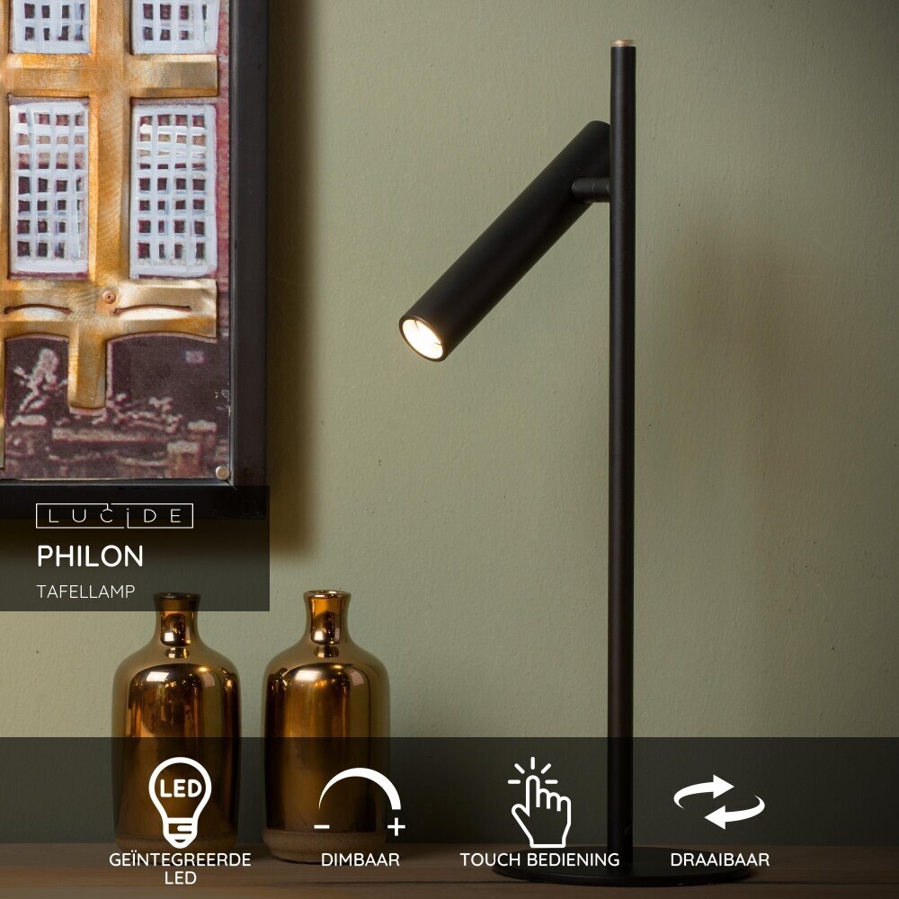 Lucide PHILON - Bureaulamp - Ø 13 cm - LED Dimb. - 1x4,5W 3000K - Zwart Lucide PHILON - Bureaulamp - Ø 13 cm - LED Dimb. - 1x4,5W 3000K - Zwart