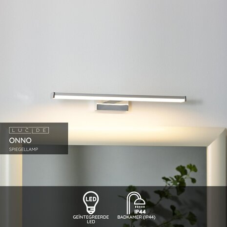 Lucide ONNO - Spiegellamp Badkamer - LED - 1x8W 3000K - IP44 - Mat chroom Lucide ONNO - Spiegellamp Badkamer - LED - 1x8W 3000K - IP44 - Mat chroom