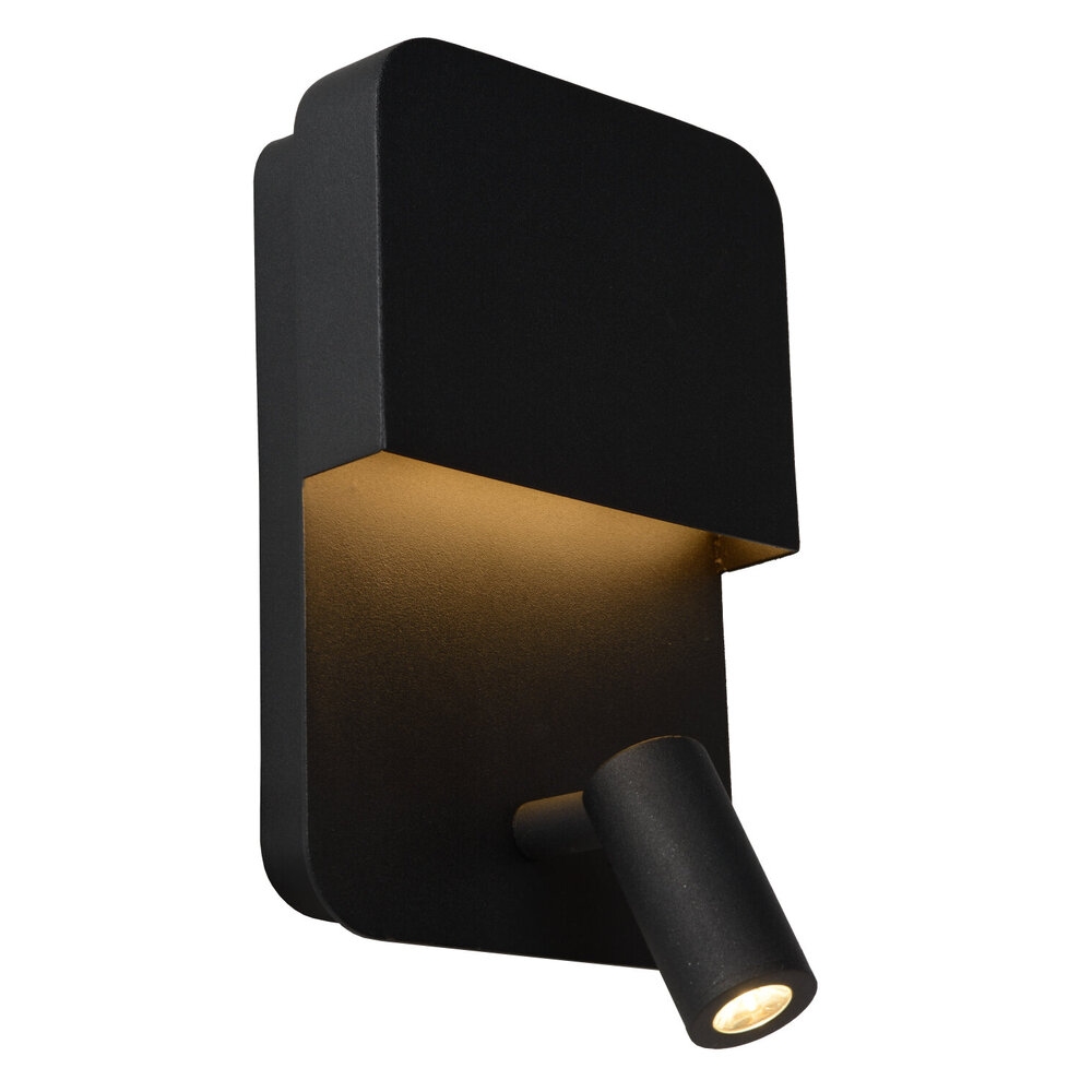 Lucide BOXER - Bedlamp / Wandlamp - LED - 3000K - Met USB oplaadpunt - Zwart