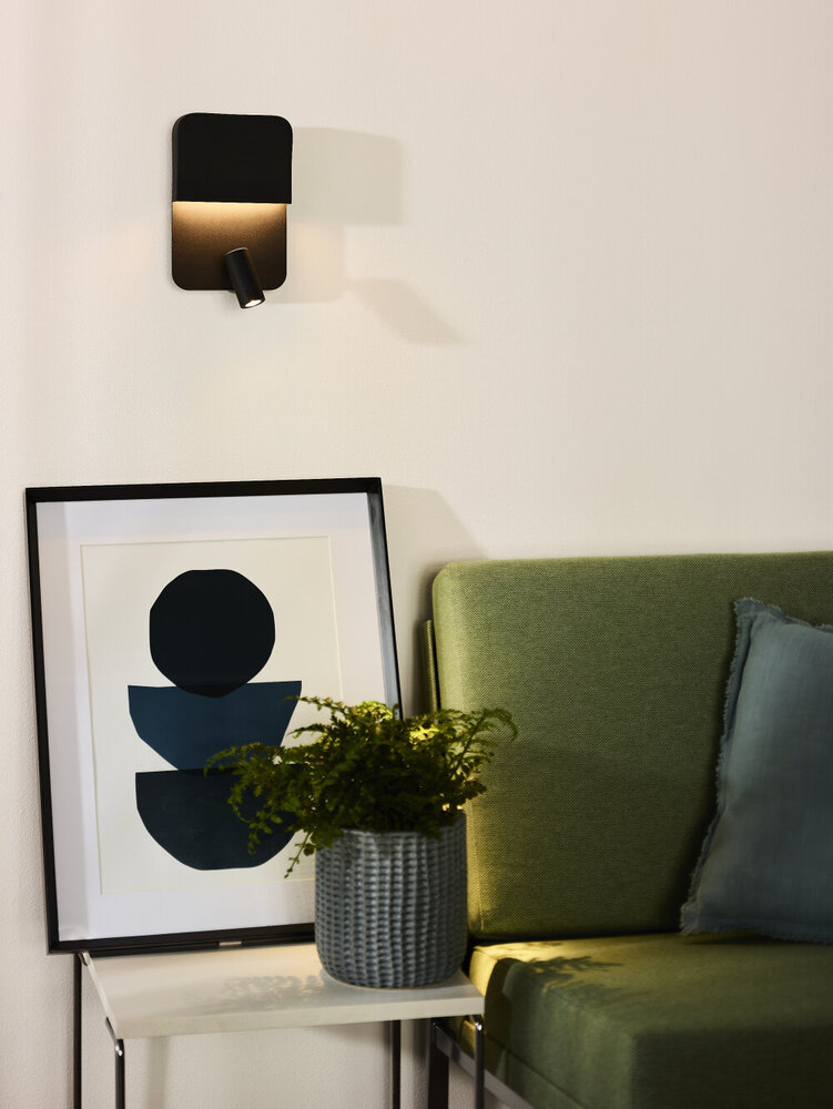 Lucide BOXER - Bedlamp / Wandlamp - LED - 3000K - Met USB oplaadpunt - Zwart