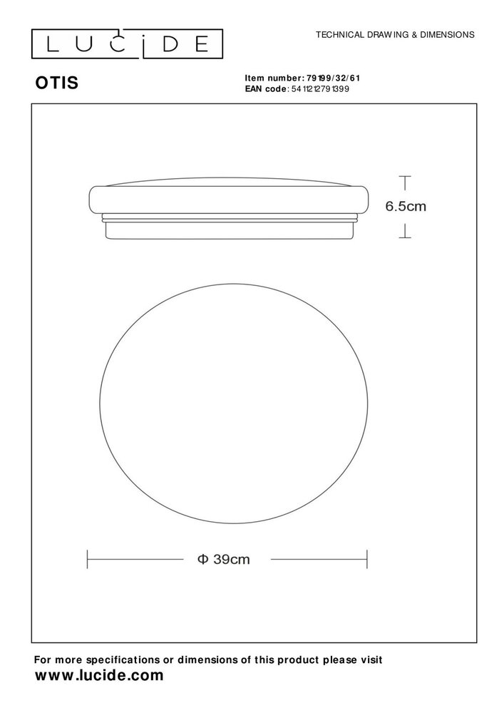Lucide OTIS - Plafonnière - Ø 39 cm - LED - 1x32W 3000K - Opaal Lucide OTIS - Plafonnière - Ø 39 cm - LED - 1x32W 3000K - Opaal