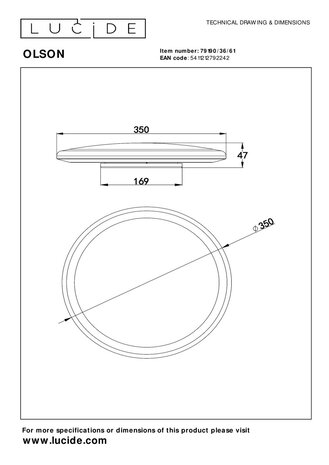Lucide OLSON - Plafonnière Badkamer - Ø 35 cm - LED - CCT - 1x36W 3000K/6500K - IP44 - Opaal Lucide OLSON - Plafonnière Badkamer - Ø 35 cm - LED - CCT - 1x36W 3000K/6500K - IP44 - Opaal