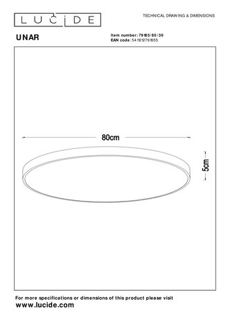 Lucide UNAR - Plafonnière - Ø 80 cm - LED 3 StepDim (Memory) - 1x80W 2700K - Zwart Lucide UNAR - Plafonnière - Ø 80 cm - LED 3 StepDim (Memory) - 1x80W 2700K - Zwart
