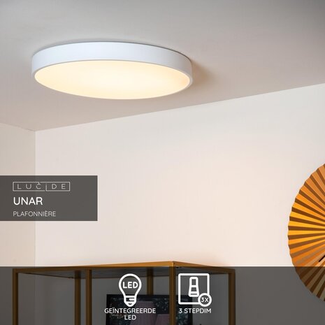 Lucide UNAR - Plafonnière - Ø 49,5 cm - LED 3 StepDim - 1x36W 2700K - Wit Lucide UNAR - Plafonnière - Ø 49,5 cm - LED 3 StepDim - 1x36W 2700K - Wit