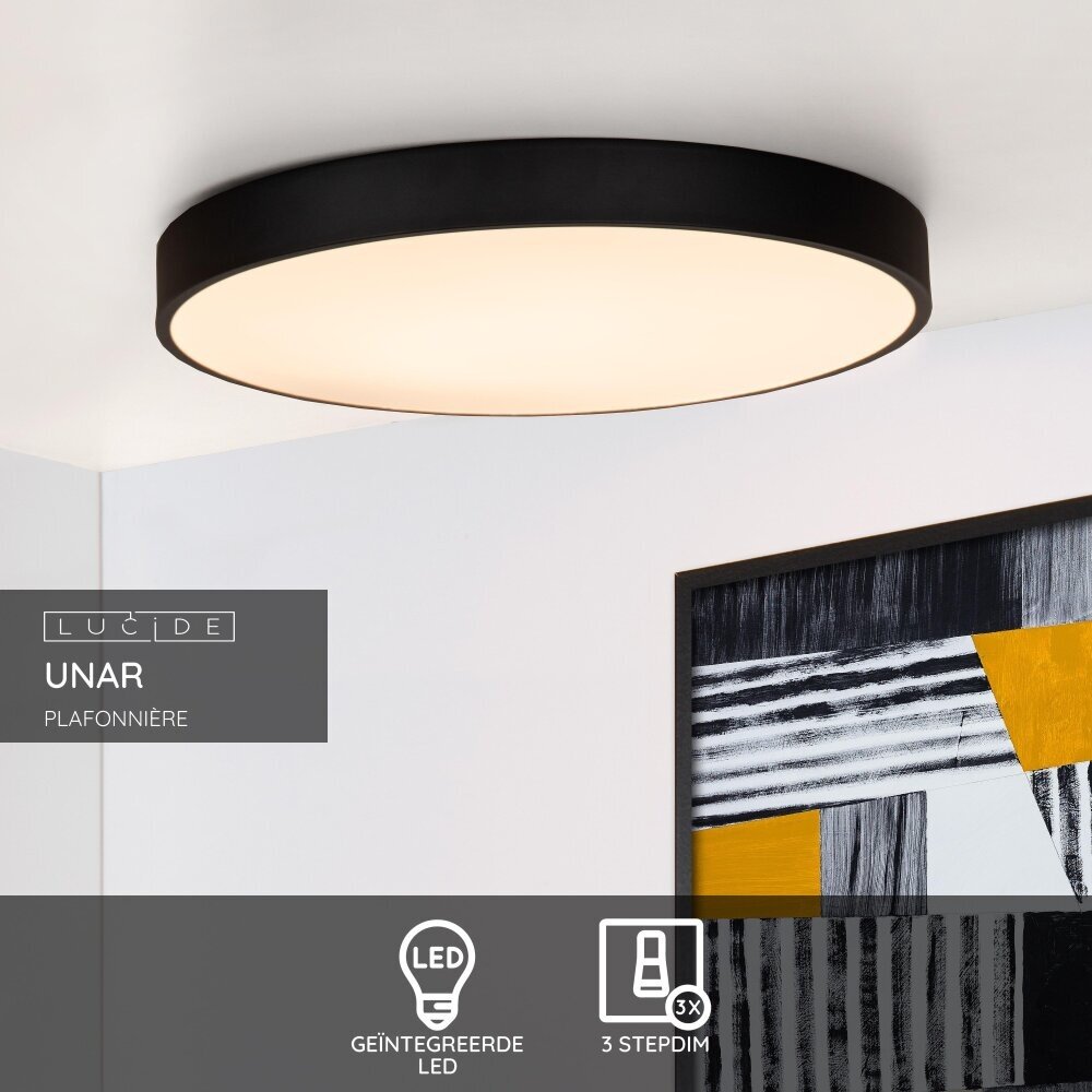 Lucide UNAR - Plafonnière - Ø 49,5 cm - LED 3 StepDim (Memory) - 1x36W 2700K - Zwart Lucide UNAR - Plafonnière - Ø 49,5 cm - LED 3 StepDim (Memory) - 1x36W 2700K - Zwart