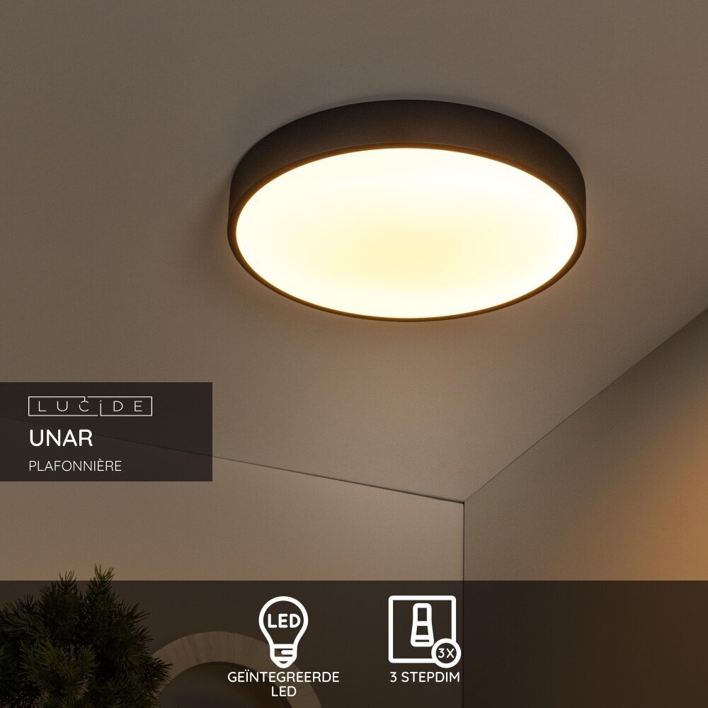 Lucide UNAR - Plafonnière - Ø 39,5 cm - LED 3 StepDim (Memory) - 1x24W 2700K - Zwart Lucide UNAR - Plafonnière - Ø 39,5 cm - LED 3 StepDim (Memory) - 1x24W 2700K - Zwart