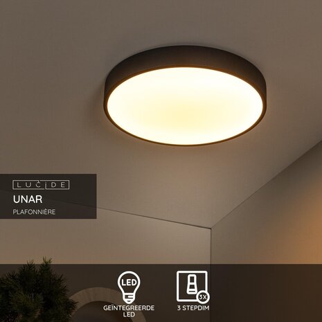Lucide UNAR - Plafonnière - Ø 39,5 cm - LED 3 StepDim (Memory) - 1x24W 2700K - Zwart Lucide UNAR - Plafonnière - Ø 39,5 cm - LED 3 StepDim (Memory) - 1x24W 2700K - Zwart