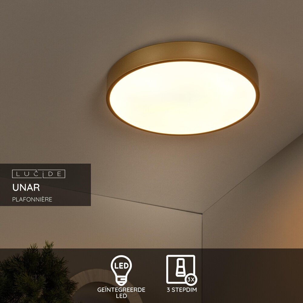 Lucide UNAR - Plafonnière - Ø 39,5 cm - LED 3 StepDim (Memory) - 1x24W 2700K - Mat Goud / Messing