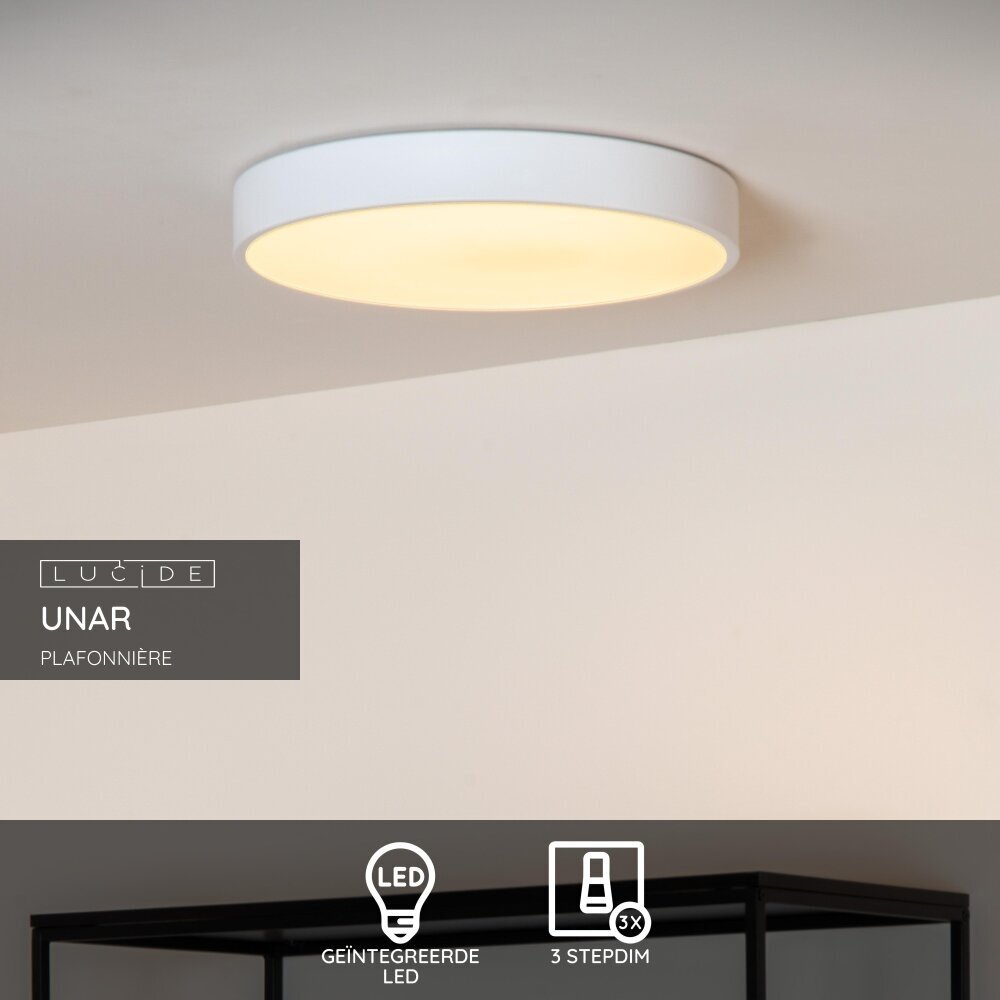 Lucide UNAR - Plafonnière - Ø 30 cm - LED 3 StepDim (Memory) - 1x18W 2700K - Wit Lucide UNAR - Plafonnière - Ø 30 cm - LED 3 StepDim (Memory) - 1x18W 2700K - Wit