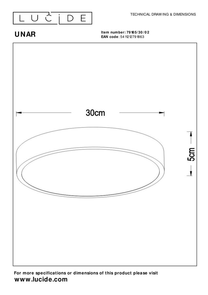 Lucide UNAR - Plafonnière - Ø 30 cm - LED 3 StepDim (Memory) - 1x18W 2700K - Mat Goud / Messing