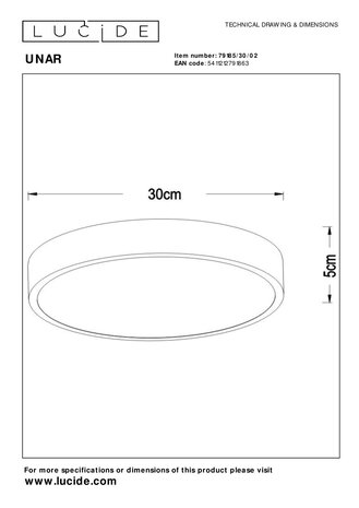 Lucide UNAR - Plafonnière - Ø 30 cm - LED 3 StepDim (Memory) - 1x18W 2700K - Mat Goud / Messing