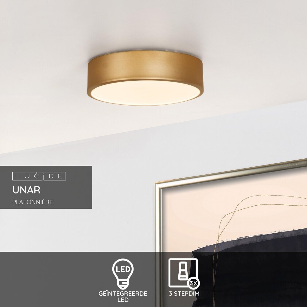 Lucide UNAR - Plafonnière - Ø 20 cm - LED 3 StepDim (Memory) - 1x12W 2700K - Mat Goud / Messing Lucide UNAR - Plafonnière - Ø 20 cm - LED 3 StepDim (Memory) - 1x12W 2700K - Mat Goud / Messing