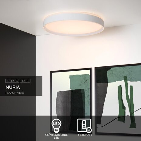 Lucide NURIA - Plafonnière - Ø 50 cm - LED 3 StepDim - 1x36W 2700K - Wit Lucide NURIA - Plafonnière - Ø 50 cm - LED 3 StepDim - 1x36W 2700K - Wit