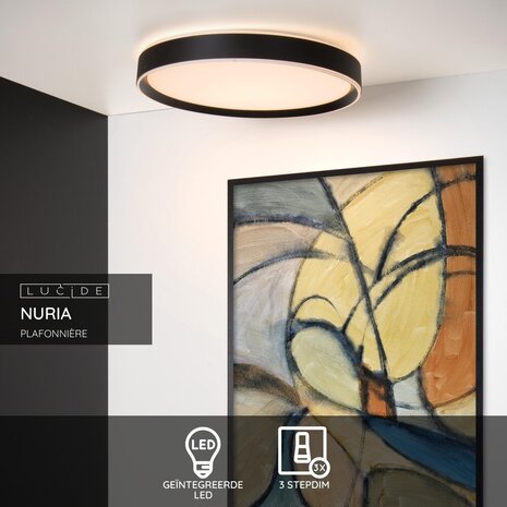 Lucide NURIA - Plafonnière - Ø 50 cm - LED 3 StepDim - 1x36W 2700K - Zwart Lucide NURIA - Plafonnière - Ø 50 cm - LED 3 StepDim - 1x36W 2700K - Zwart