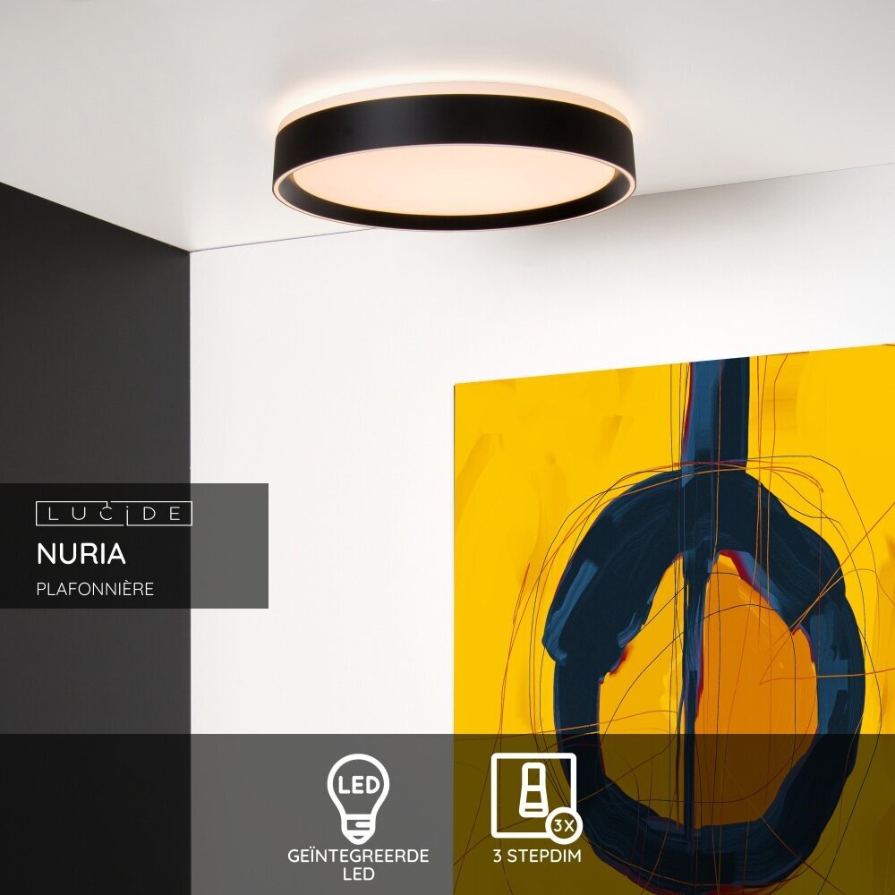 Lucide NURIA - Plafonnière - Ø 30 cm - LED 3 StepDim - 1x18W 2700K - Zwart