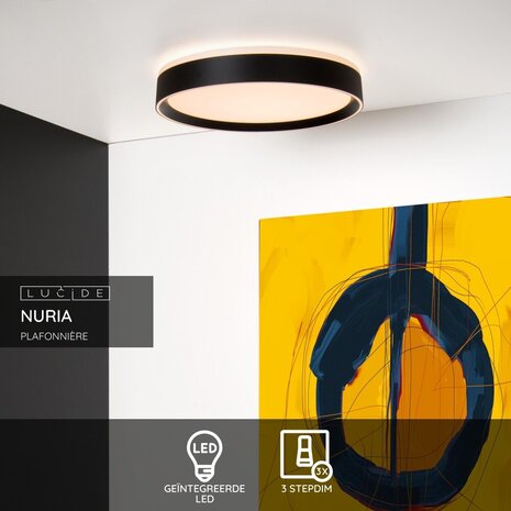 Lucide NURIA - Plafonnière - Ø 30 cm - LED 3 StepDim - 1x18W 2700K - Zwart