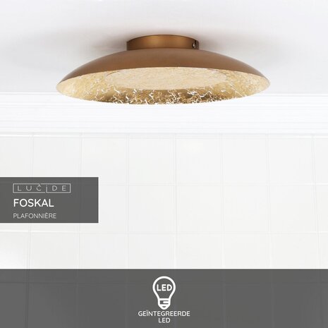 Lucide FOSKAL - Plafonnière - Ø 34,5 cm - LED - 1x12W 2700K - Messing Lucide FOSKAL - Plafonnière - Ø 34,5 cm - LED - 1x12W 2700K - Messing