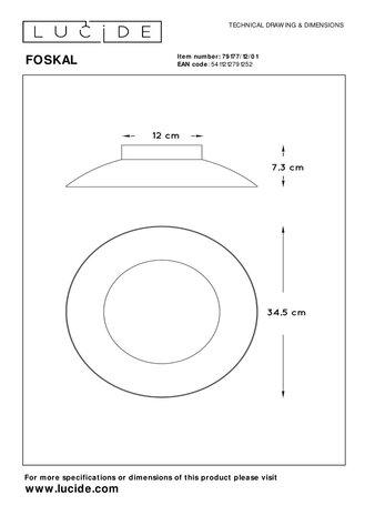 Lucide FOSKAL - Plafonnière - Ø 34,5 cm - LED - 1x12W 2700K - Messing Lucide FOSKAL - Plafonnière - Ø 34,5 cm - LED - 1x12W 2700K - Messing