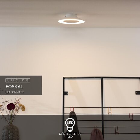 Lucide FOSKAL - Plafonnière - Ø 21,5 cm - LED - 1x6W 2700K - Wit