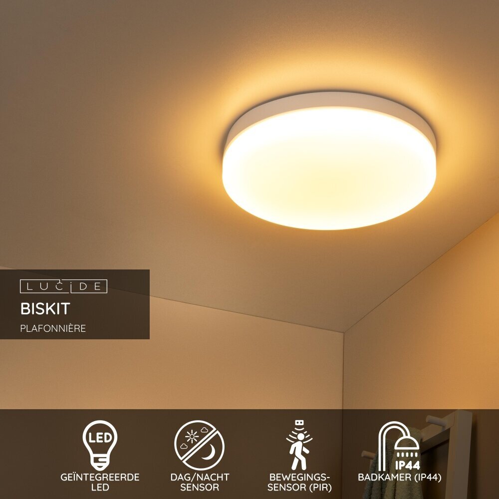 Lucide BISKIT - Plafonnière Badkamer - Ø 40 cm - LED - 1x36W 2700K - IP44 - Bewegingssensor - Wit Lucide BISKIT - Plafonnière Badkamer - Ø 40 cm - LED - 1x36W 2700K - IP44 - Bewegingssensor - Wit