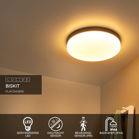 Lucide BISKIT - Plafonnière Badkamer - Ø 40 cm - LED - 1x36W 2700K - IP44 - Bewegingssensor - Zwart Lucide BISKIT - Plafonnière Badkamer - Ø 40 cm - LED - 1x36W 2700K - IP44 - Bewegingssensor - Zwart