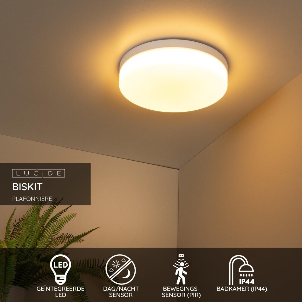 Lucide BISKIT - Plafonnière Badkamer - Ø 34,5 cm - LED - 1x24W 2700K - IP44 - Bewegingssensor - Wit