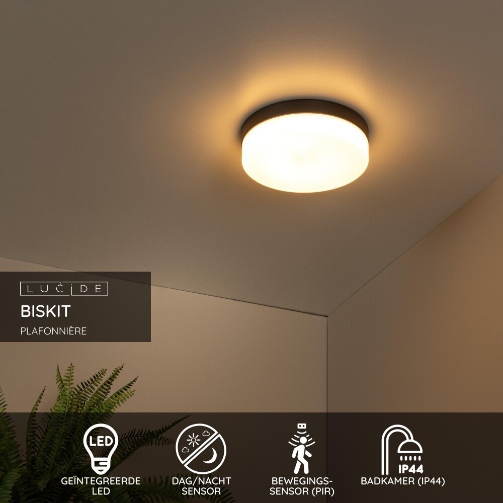 Lucide BISKIT - Plafonnière Badkamer - Ø 28 cm - LED - 1x18W 2700K - IP44 - Bewegingssensor - Zwart Lucide BISKIT - Plafonnière Badkamer - Ø 28 cm - LED - 1x18W 2700K - IP44 - Bewegingssensor - Zwart