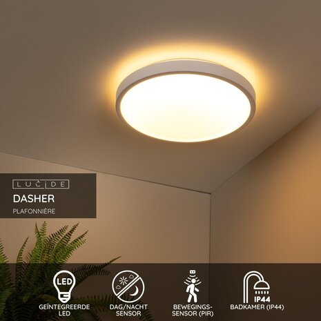 Lucide DASHER - Plafonnière Badkamer - Ø 41 cm - LED - 1x24W 2700K - IP44 - Bewegingssensor - Wit Lucide DASHER - Plafonnière Badkamer - Ø 41 cm - LED - 1x24W 2700K - IP44 - Bewegingssensor - Wit