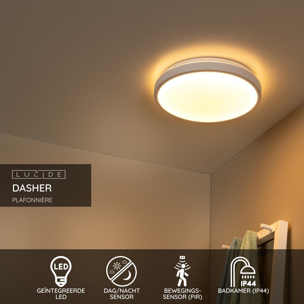 Lucide DASHER - Plafonnière Badkamer - Ø 34,8 cm - LED - 1x18W 2700K - IP44 - Beweging & dag/nacht sensor - Wit Lucide DASHER - Plafonnière Badkamer - Ø 34,8 cm - LED - 1x18W 2700K - IP44 - Beweging & dag/nacht sensor - Wit