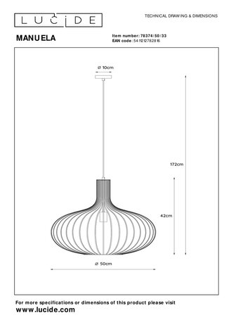 Lucide MANUELA - Hanglamp - Ø 50 cm - 1xE27 - Groen Lucide MANUELA - Hanglamp - Ø 50 cm - 1xE27 - Groen