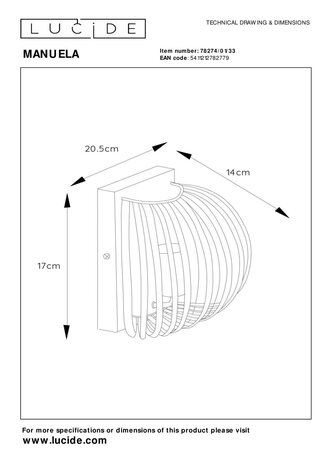 Lucide MANUELA - Wandlamp - 1xE14 - Groen Lucide MANUELA - Wandlamp - 1xE14 - Groen