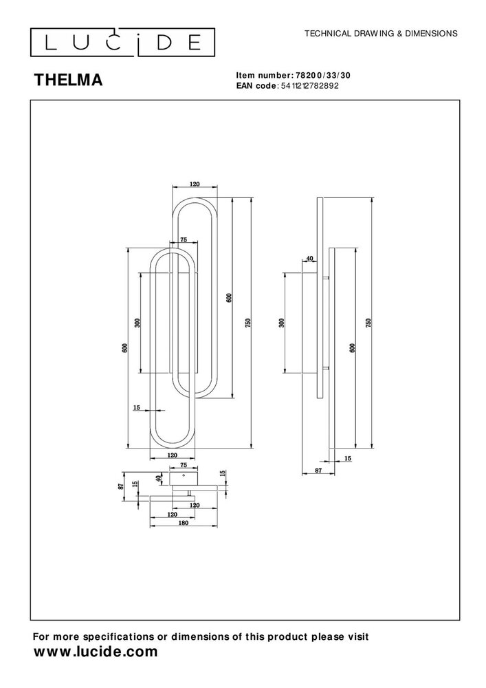 Lucide THELMA - Wandlamp - LED Dimb. - 1x35W 2700K - Zwart Lucide THELMA - Wandlamp - LED Dimb. - 1x35W 2700K - Zwart