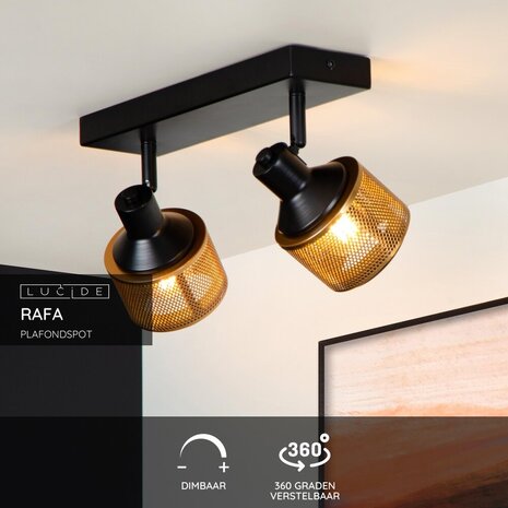 Lucide RAFA - Plafondspot - 2xE14 - Zwart