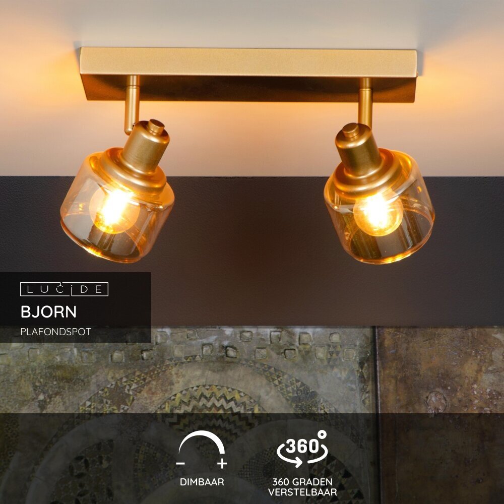 Lucide BJORN - Plafondspot - 2xE14 - Mat Goud / Messing Lucide BJORN - Plafondspot - 2xE14 - Mat Goud / Messing